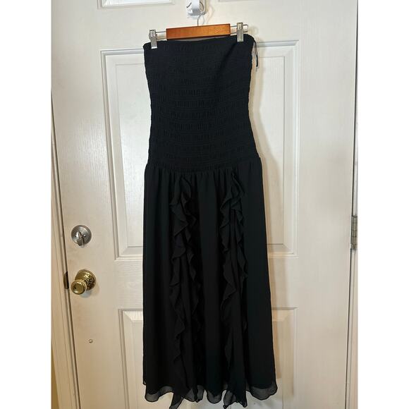 Wilfred Dress Women's Size S Black Strapless Smocked Ruffle Trim A-Line Midi - Picture 3 of 9